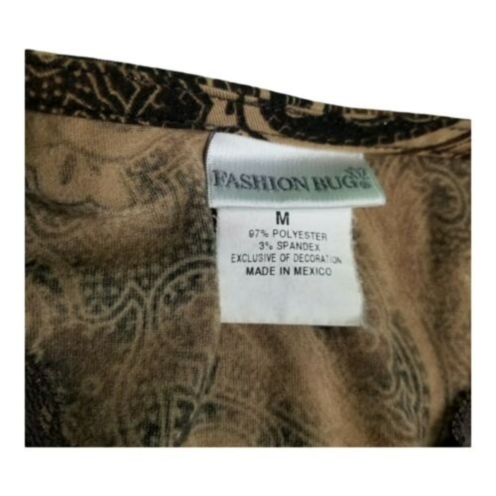 FASHION BUG Paisley V Neck Peasant Top Womens Sz M Boho Brown Long Sleeve - Picture 5 of 12
